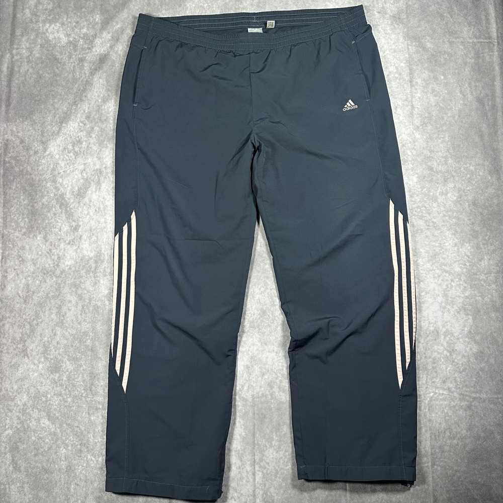 Adidas Mens XL Dark Grey 3-Stripe Mesh Lined Athletic Track Pants Joggers Y2K